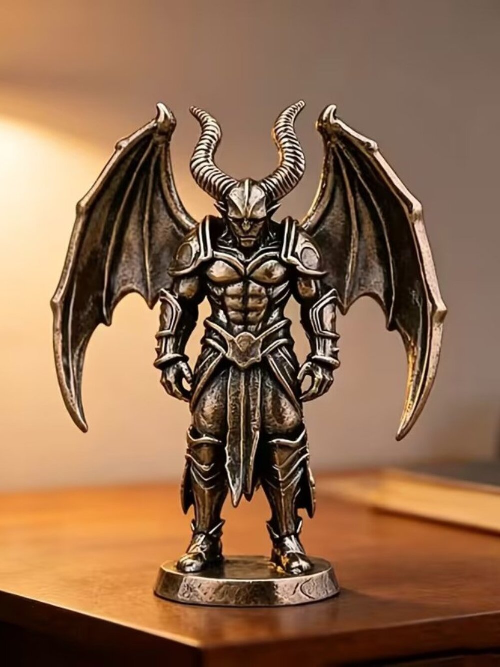 Brass Demon Gothic Halloween Bat King Statue Ornament with Wings